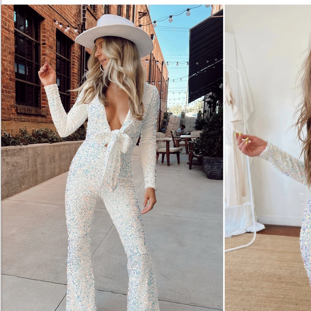 White Sequin Jumpsuit (Worn ONCE)